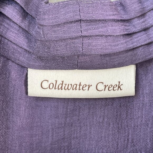 NEW Coldwater Creek Ruffle Front Shimmer Shirt L Purple Misses 14-16 - Picture 4 of 11